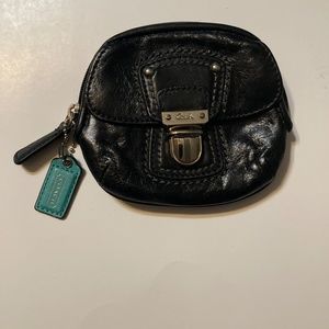 Coach Black Leather Change Purse w/ Snap Front
